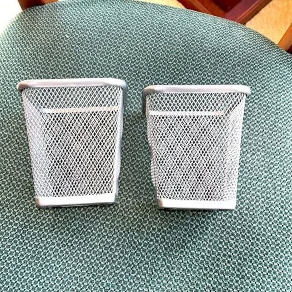 Silver/grey mesh desk pencil holders…set of 2